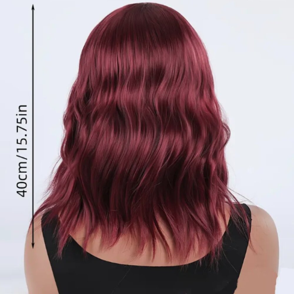 Red Wavy Bob Wig with Bangs
